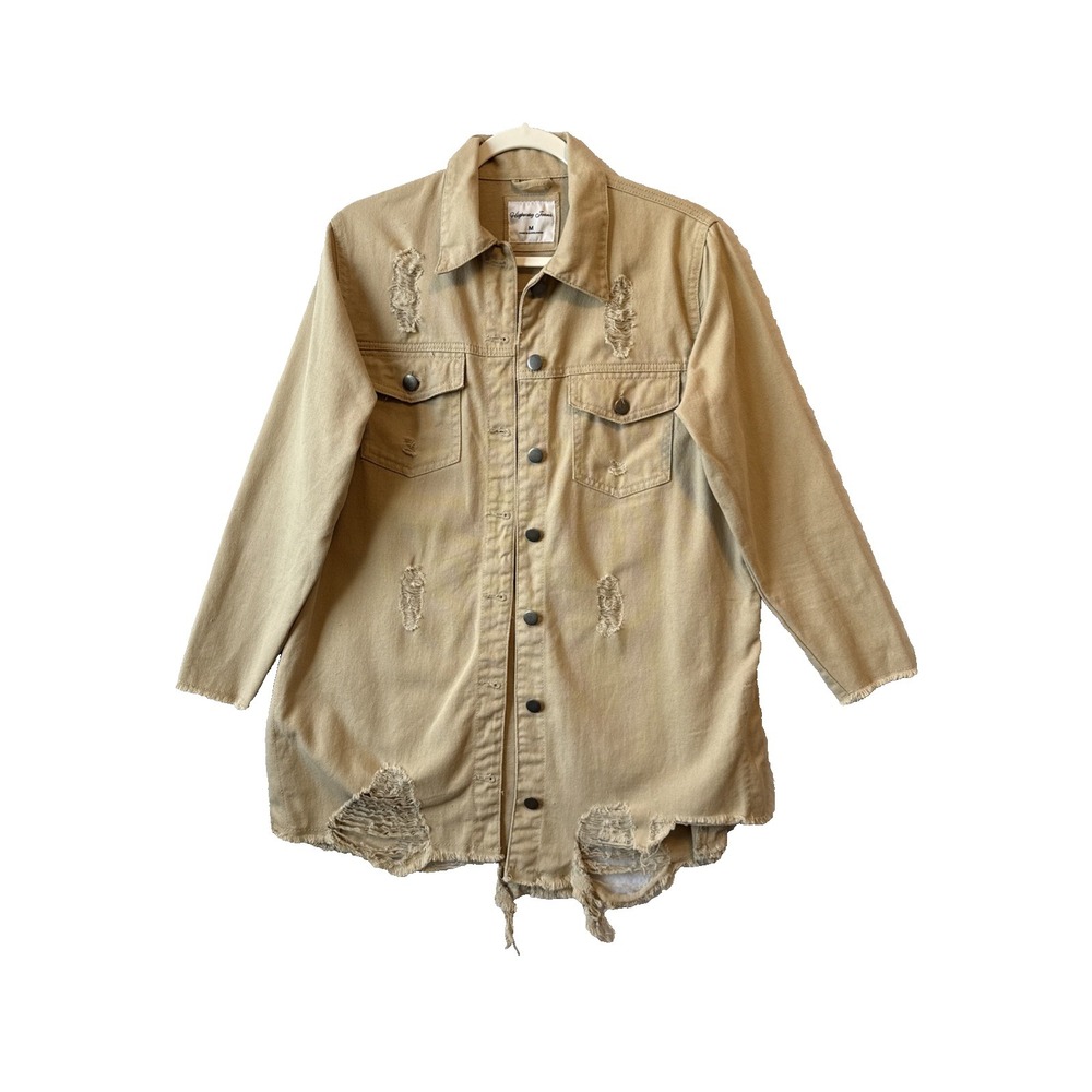 Highway Jeans Oversized Ripped Distressed Tan‎ Shacket S Streetwear 90s Grunge